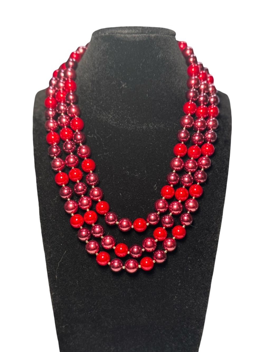❣️ Charter Club Triple-Strand Red Beaded Statement Pearl Accent Necklace